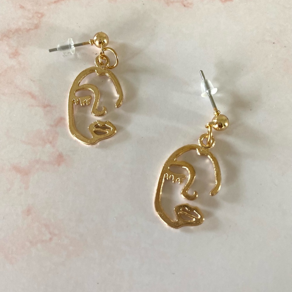 Small Gold Abstract Face Earrings